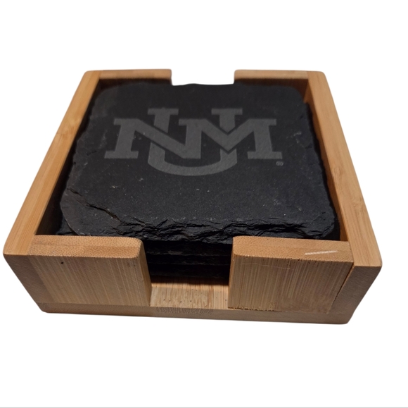 Unbranded Other - NMU - Set of 4 Northern Michigan      Slate Coaster Set with Bamboo Holder NWOT